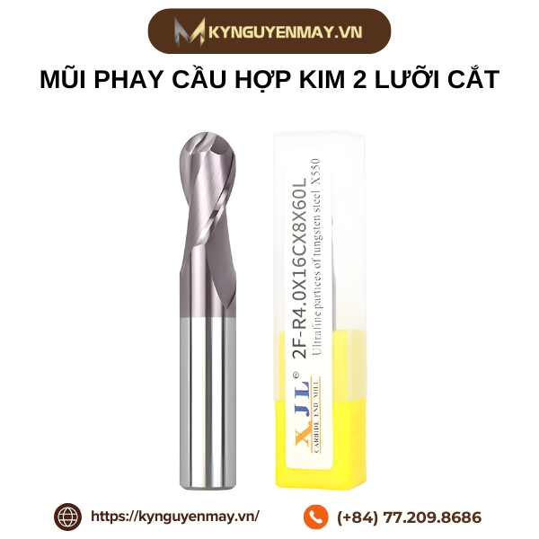 Mũi phay cầu hợp kim 2 lưỡi cắt