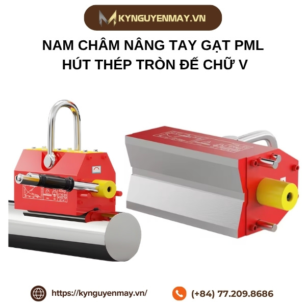 Nam châm nâng tay gạt PML hút thép tròn đế chữ V