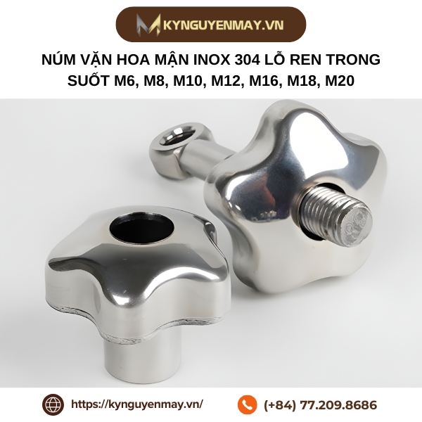 Núm vặn hoa mận inox 304 lỗ ren trong suốt M6, M8, M10, M12, M16, M18, M20