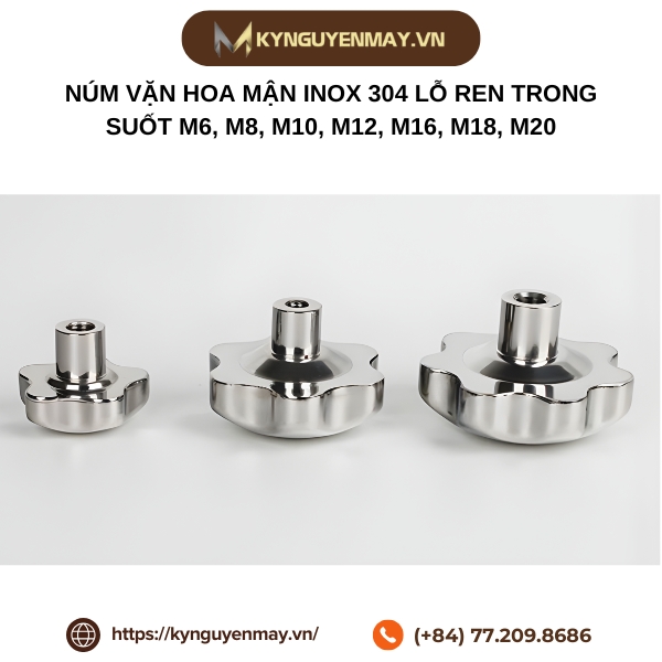 Núm vặn hoa mận inox 304 lỗ ren trong suốt M6, M8, M10, M12, M16, M18, M20