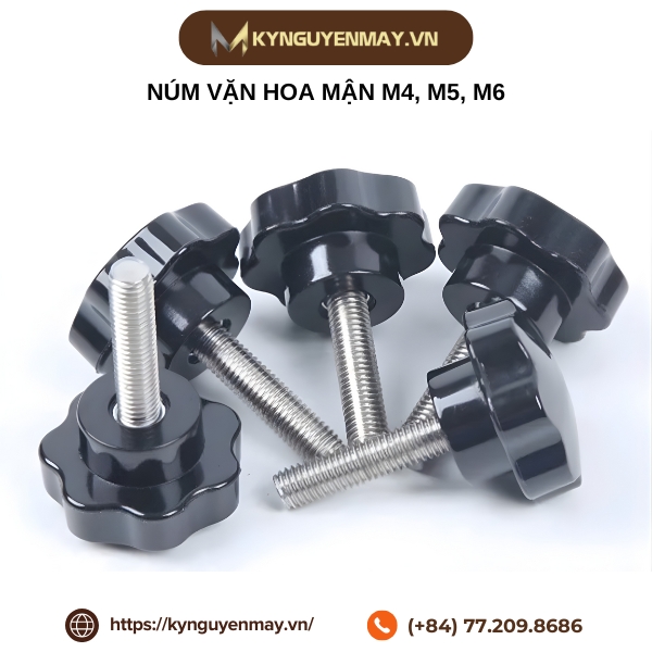 Núm vặn hoa mận M4, M5, M6 - Núm nhựa và ren inox 304