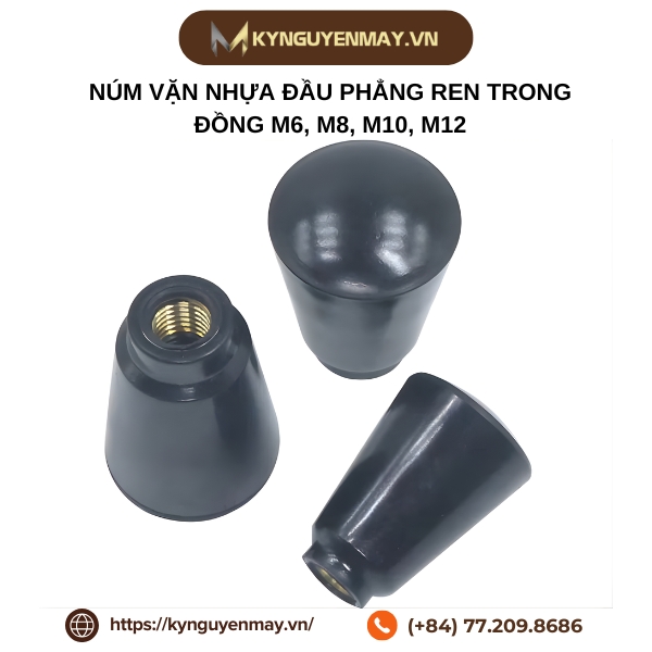 Núm vặn nhựa đầu phẳng ren trong đồng M6, M8, M10, M12