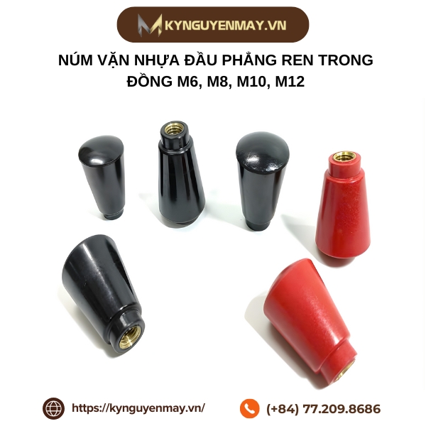 Núm vặn nhựa đầu phẳng ren trong đồng M6, M8, M10, M12