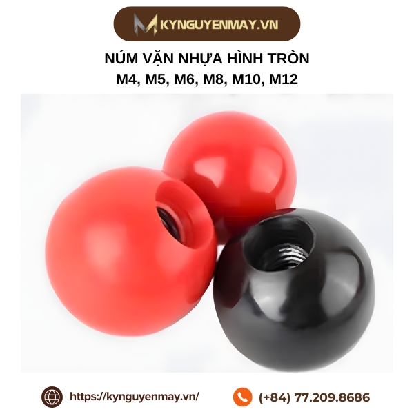 Núm vặn nhựa hình tròn ren đồng M5, M6, M8, M10, M12, M16
