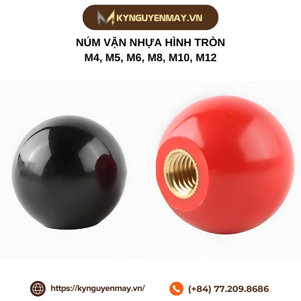 Núm vặn nhựa hình tròn ren đồng M5, M6, M8, M10, M12, M16
