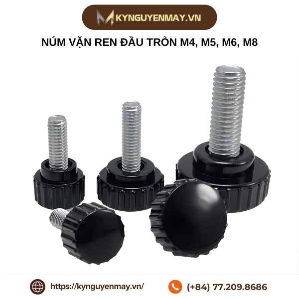 Núm vặn ren đầu tròn M4, M5, M6, M8 - Núm nhựa và ren inox 304