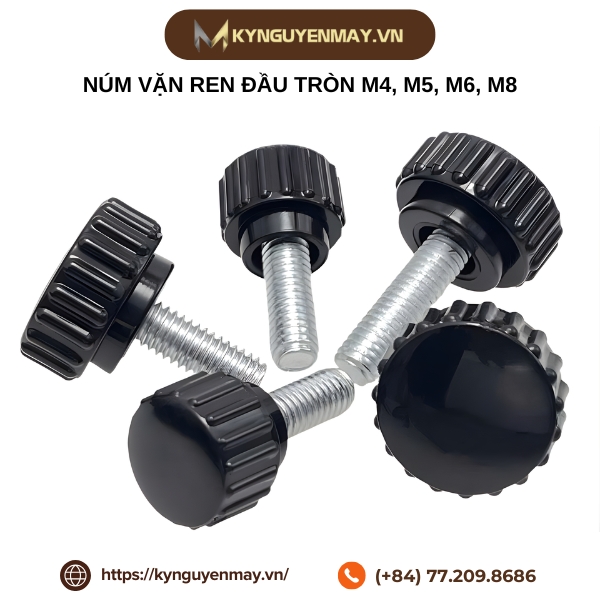 Núm vặn ren đầu tròn M4, M5, M6, M8 - Núm nhựa và ren inox 304