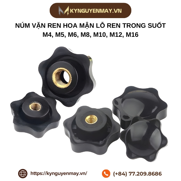 Núm vặn ren hoa mận lỗ ren trong suốt M4, M5, M6, M8, M10, M12, M16