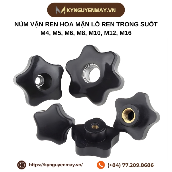 Núm vặn ren hoa mận lỗ ren trong suốt M4, M5, M6, M8, M10, M12, M16