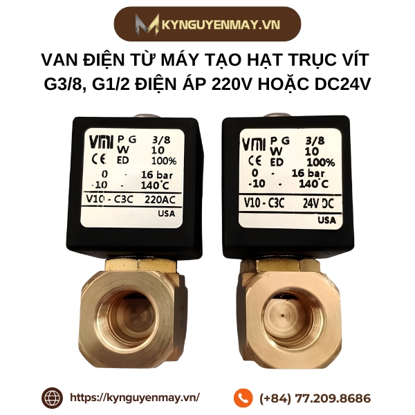 Van điện từ máy tạo hạt trục vít G3/8, G1/2 điện áp 220V hoặc DC24V