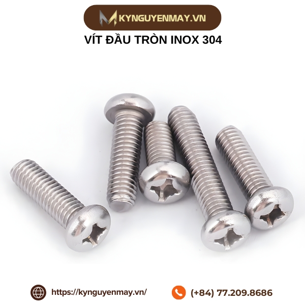 Vít đầu tròn inox 304