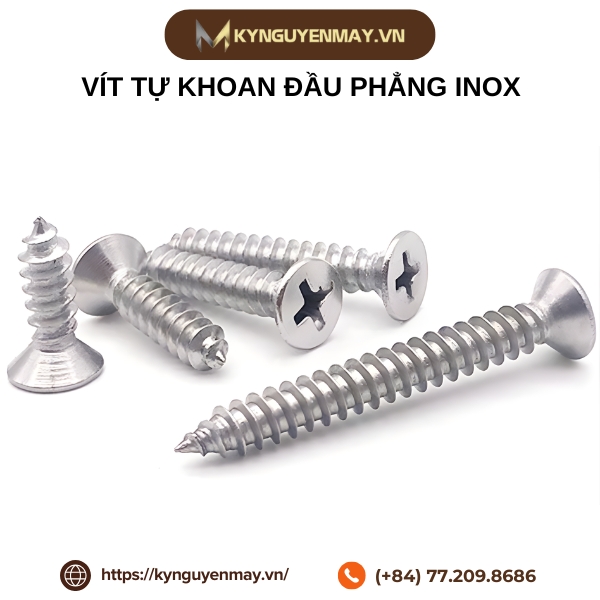 Vít tự khoan đầu phẳng inox