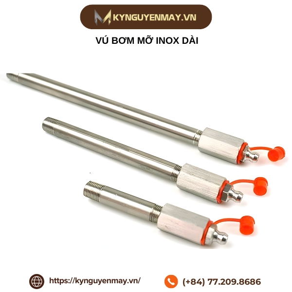 Vú bơm mỡ inox dài