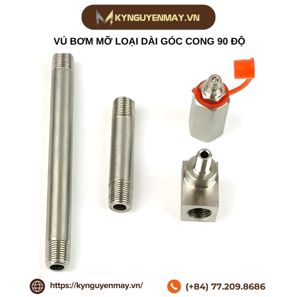 Vú bơm mỡ loại dài góc cong 90 độ