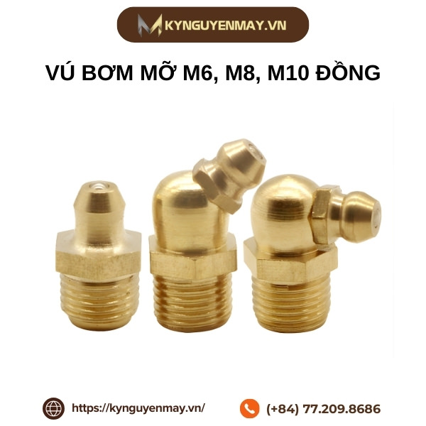 Vú bơm mỡ M6, M8, M10 đồng đầu lục giác