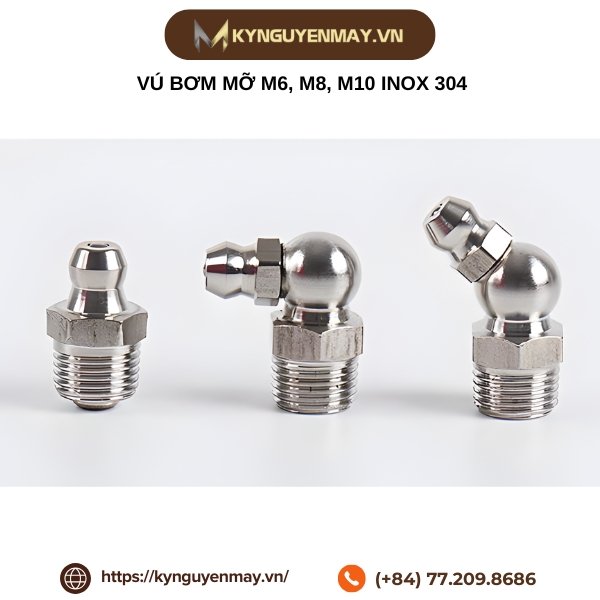 Vú bơm mỡ M6, M8, M10 inox 304