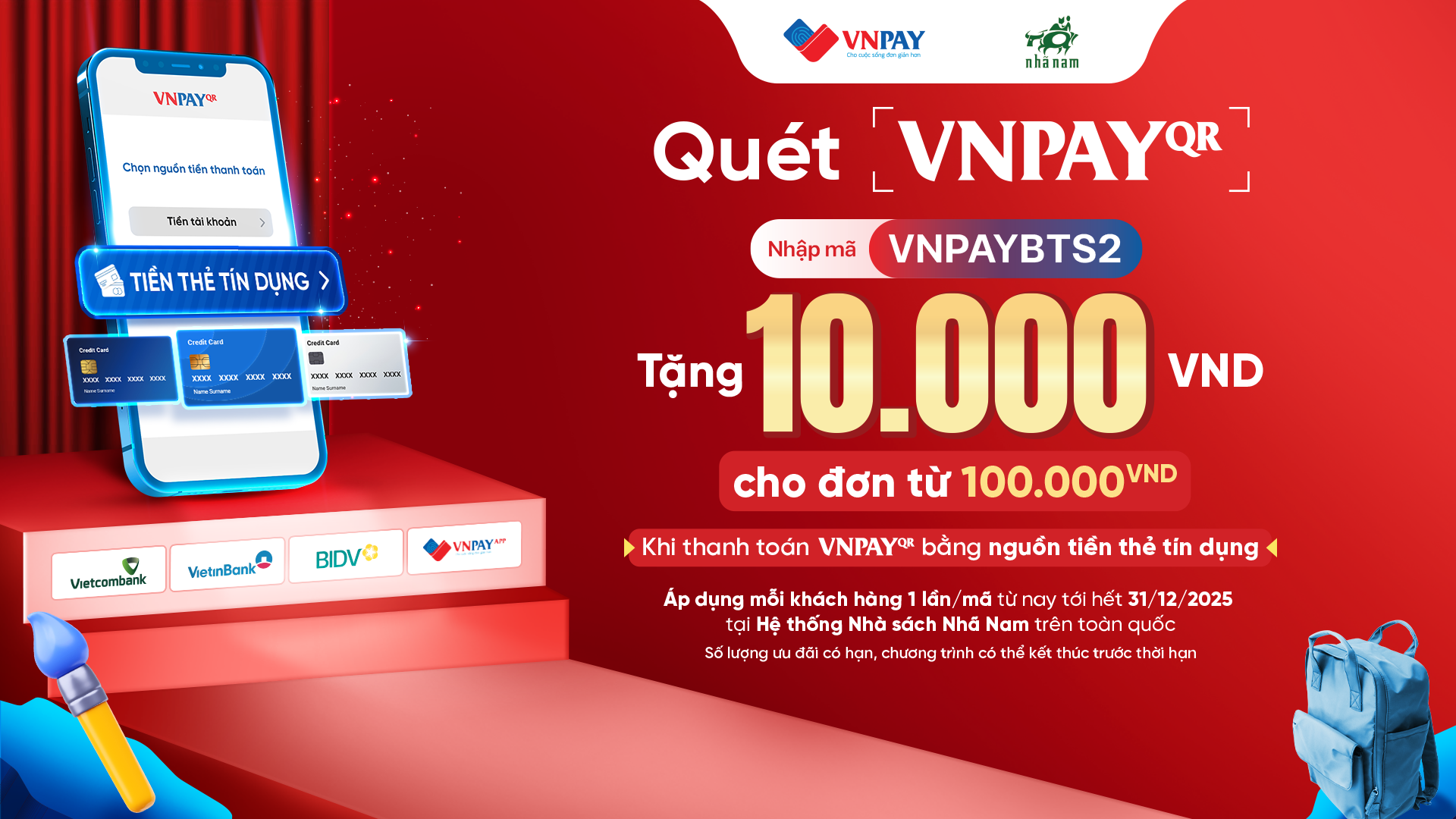 Quét VNPAY-QR, chọn thẻ tín dụng – Giảm ngay đến 10K