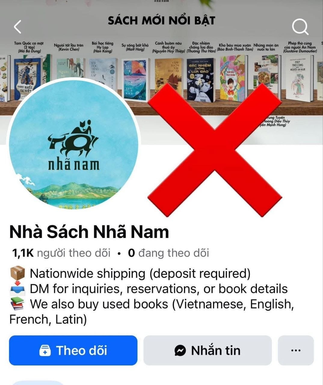 CẢNH BÁO VỀ TRANG FACEBOOK GIẢ MẠO THƯƠNG HIỆU NHÃ NAM