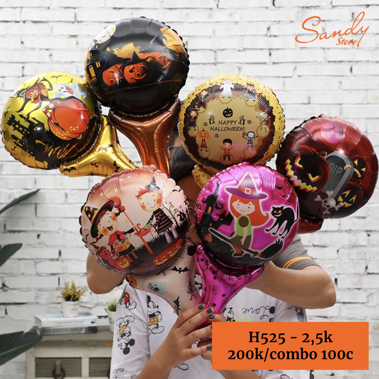 HL525 - Bóng Nhôm Tay Cầm Halloween (set 10c)