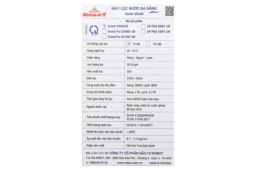 MÁY LỌC NƯỚC NÓNG - NGUỘI - LẠNH ROBOT GRAND PRO 539WK-UR [200_300]