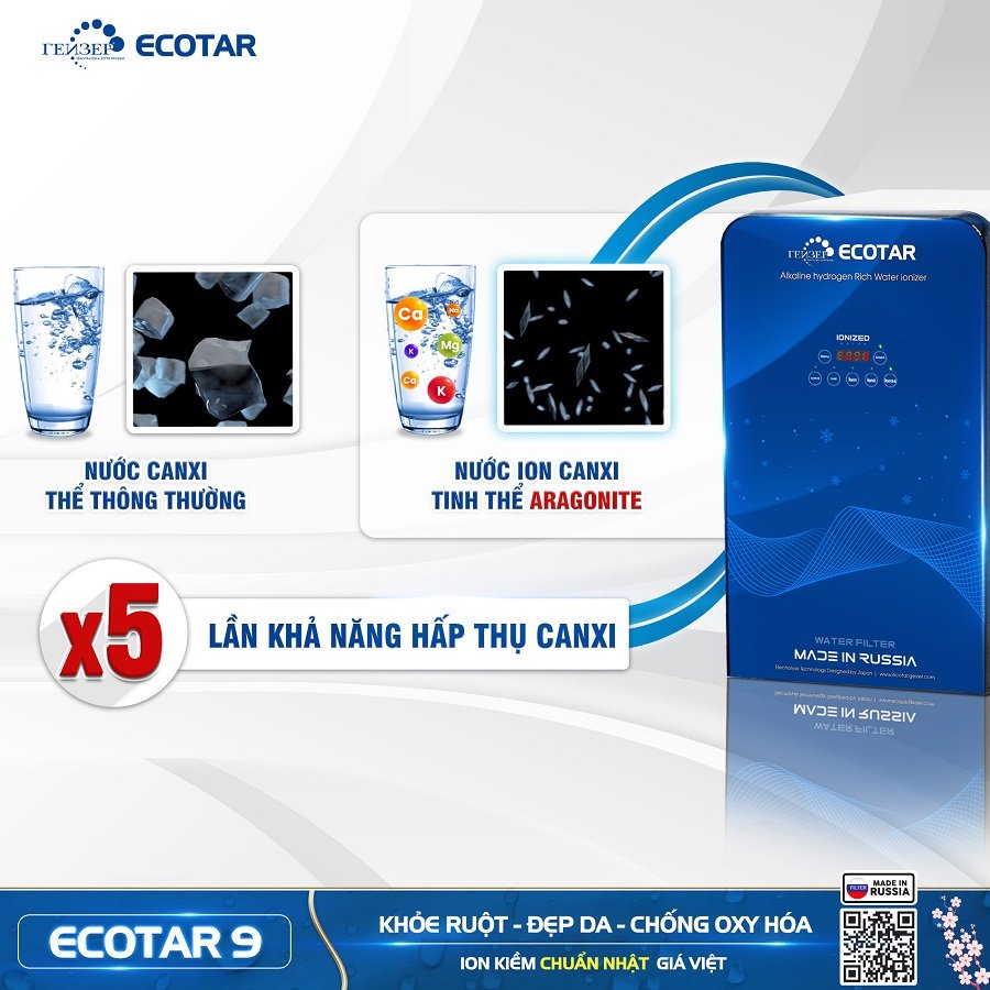 Máy lọc nước ion kiềm giàu hydro Geyser Ecotar 9 - Giải pháp tối ưu cho nước sạch và lành mạnh