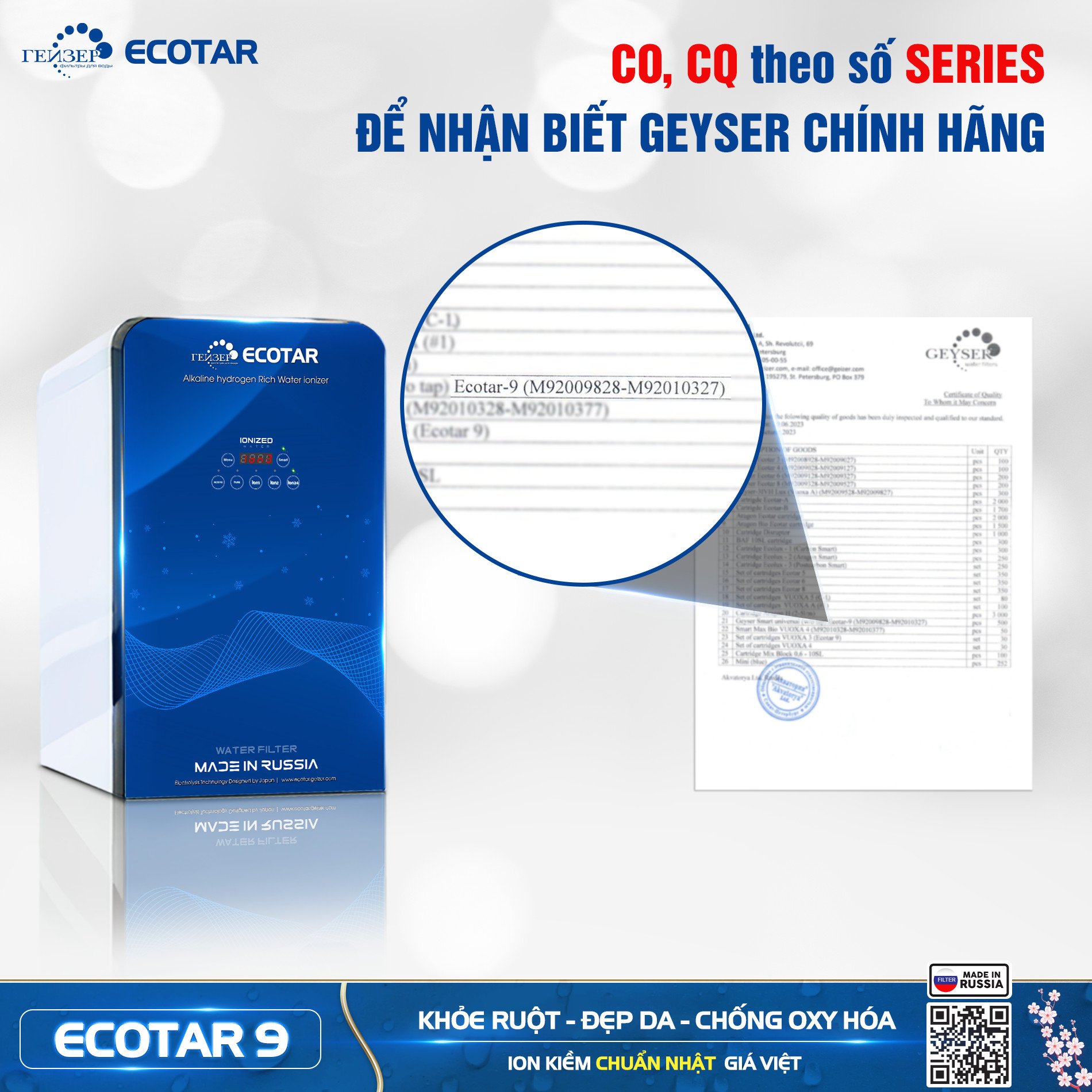 Máy lọc nước ion kiềm giàu hydro Geyser Ecotar 9 - Giải pháp tối ưu cho nước sạch và lành mạnh