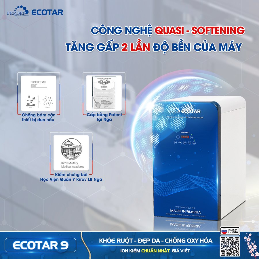 Máy lọc nước ion kiềm giàu hydro Geyser Ecotar 9 - Giải pháp tối ưu cho nước sạch và lành mạnh