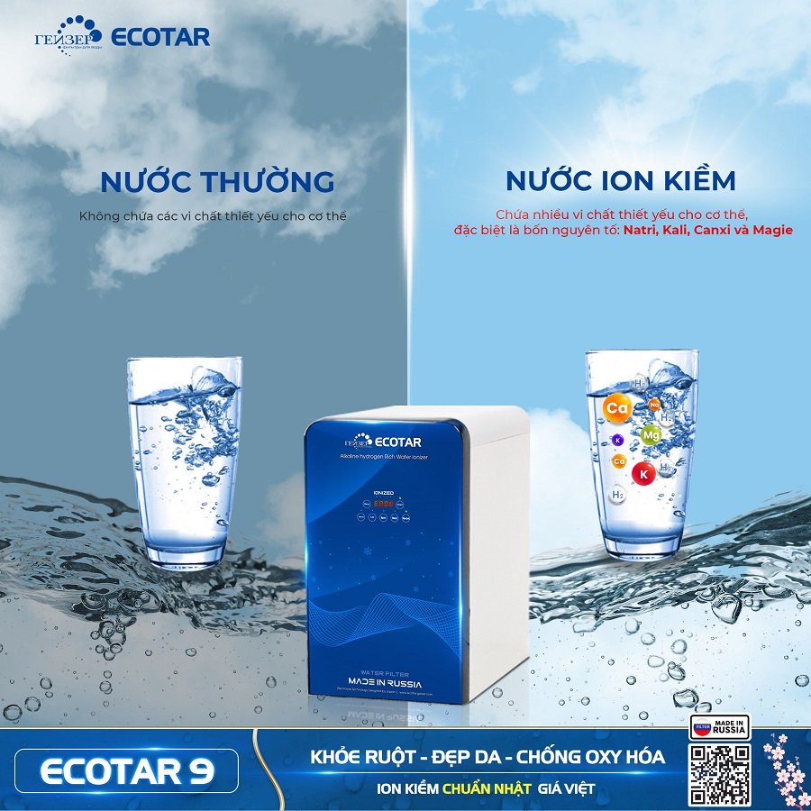 Máy lọc nước ion kiềm giàu hydro Geyser Ecotar 9 - Giải pháp tối ưu cho nước sạch và lành mạnh