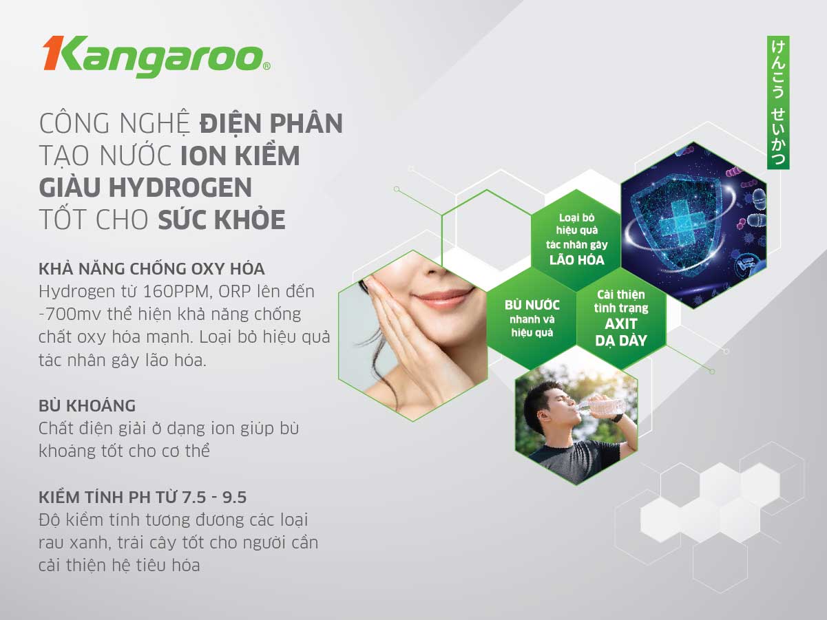 Kangaroo Hydrogen Ion Kiềm KG10A8ES: Nguồn sống tinh khiết, sức khỏe thăng hoa trong không gian tinh tế, trải nghiệm tiện lợi vượt trội với công nghệ làm nóng lạnh hiện đại