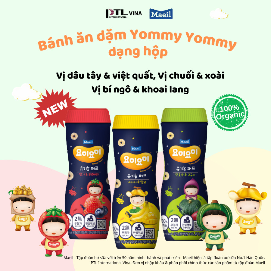 Bánh ăn dặm Organic Yommy Yommy Maeil (Hộp 42g) - Hương vị Thật & Giá trị đích thực