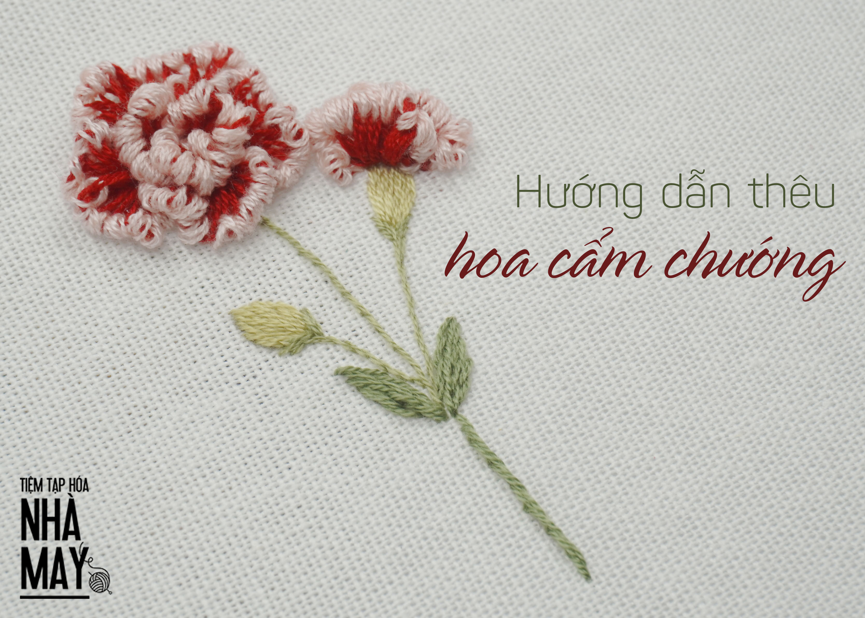Hướng dẫn thêu hoa cẩm chướng 3D