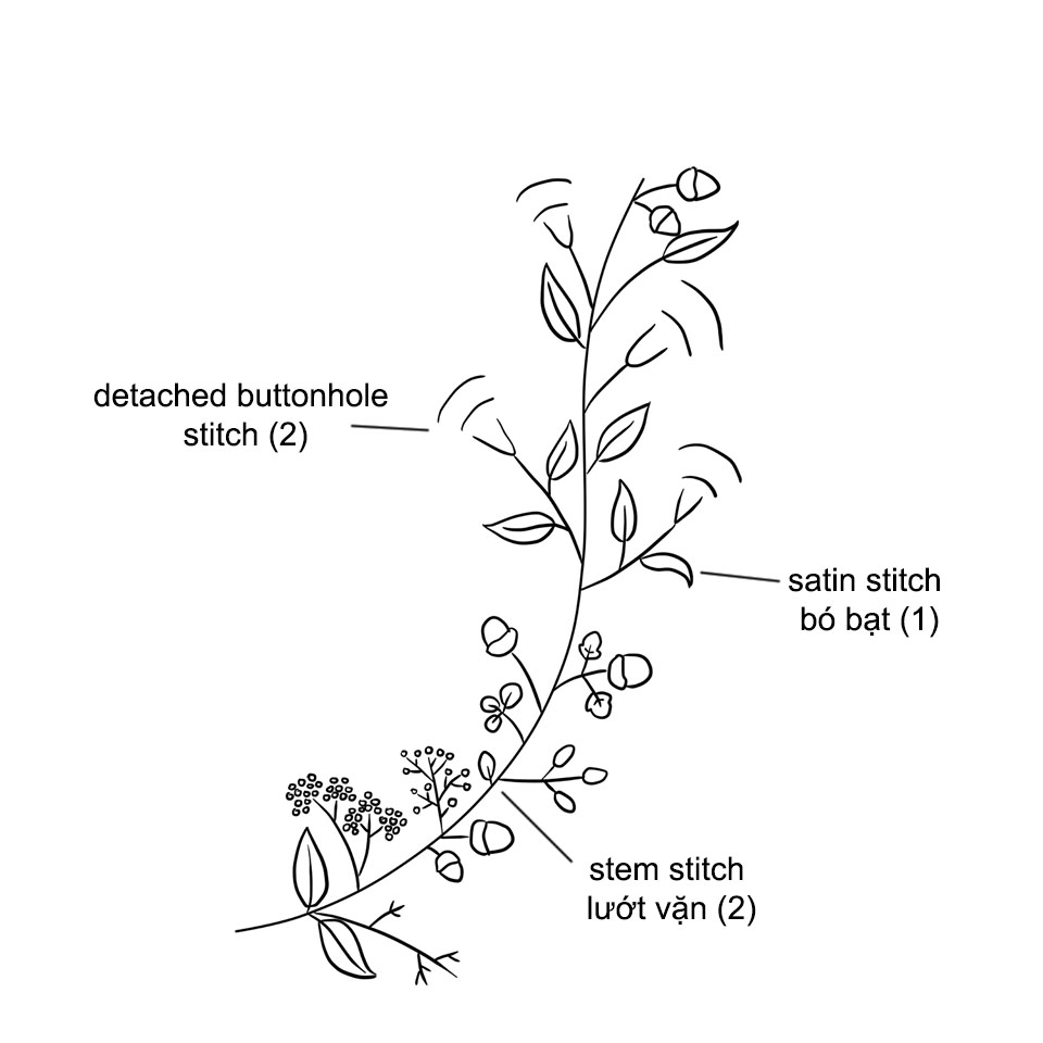 Hướng dẫn thêu hoa mào gà bằng mũi detached buttonhole stitch (có mẫu in)