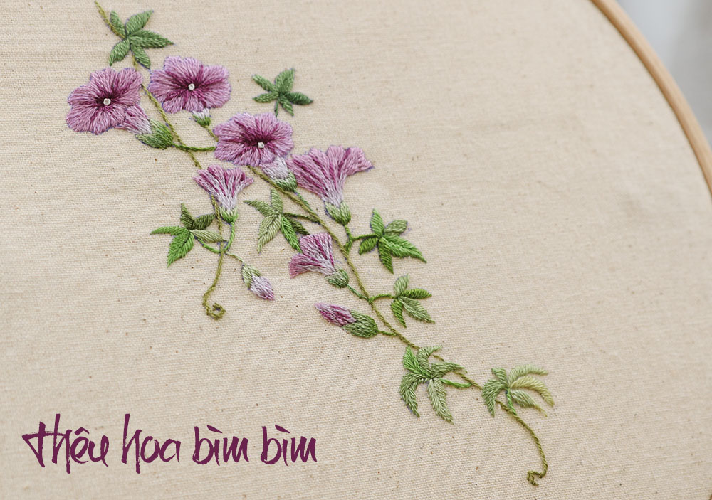 Học thêu cơ bản: học thêu hoa bìm bìm đơn giản