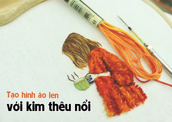 Hướng dẫn tạo hình áo len bông xù với kim thêu nổi (có mẫu in)