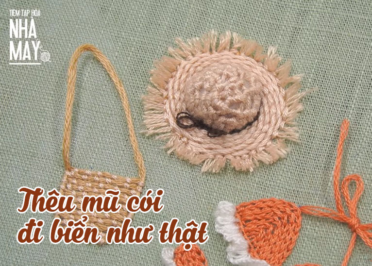 Thêu mũ cói đi biển như thật