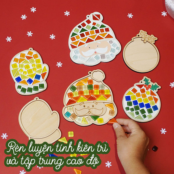 Set 3 hình khảm đá mosaic chủ đề Noel