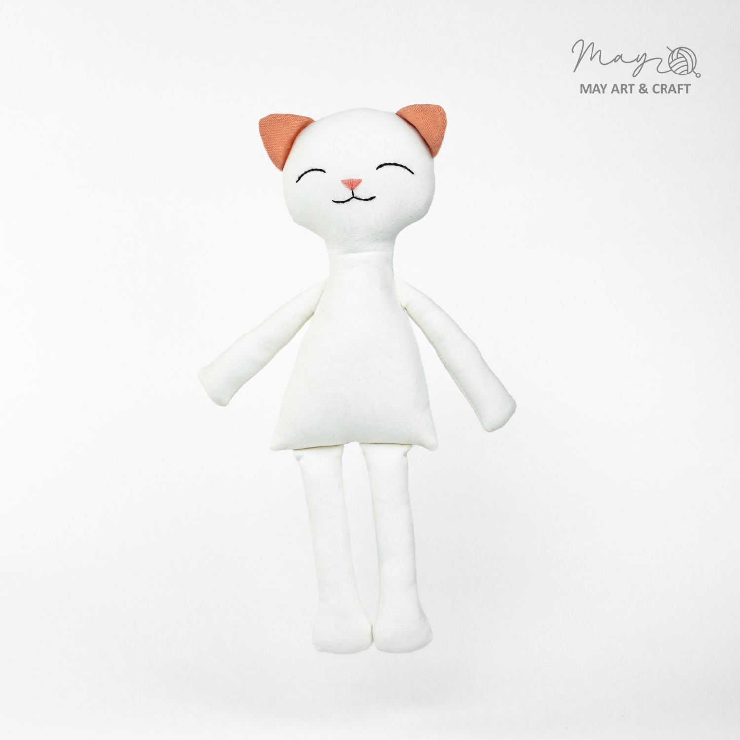 Phôi mèo bông trắng tai hồng