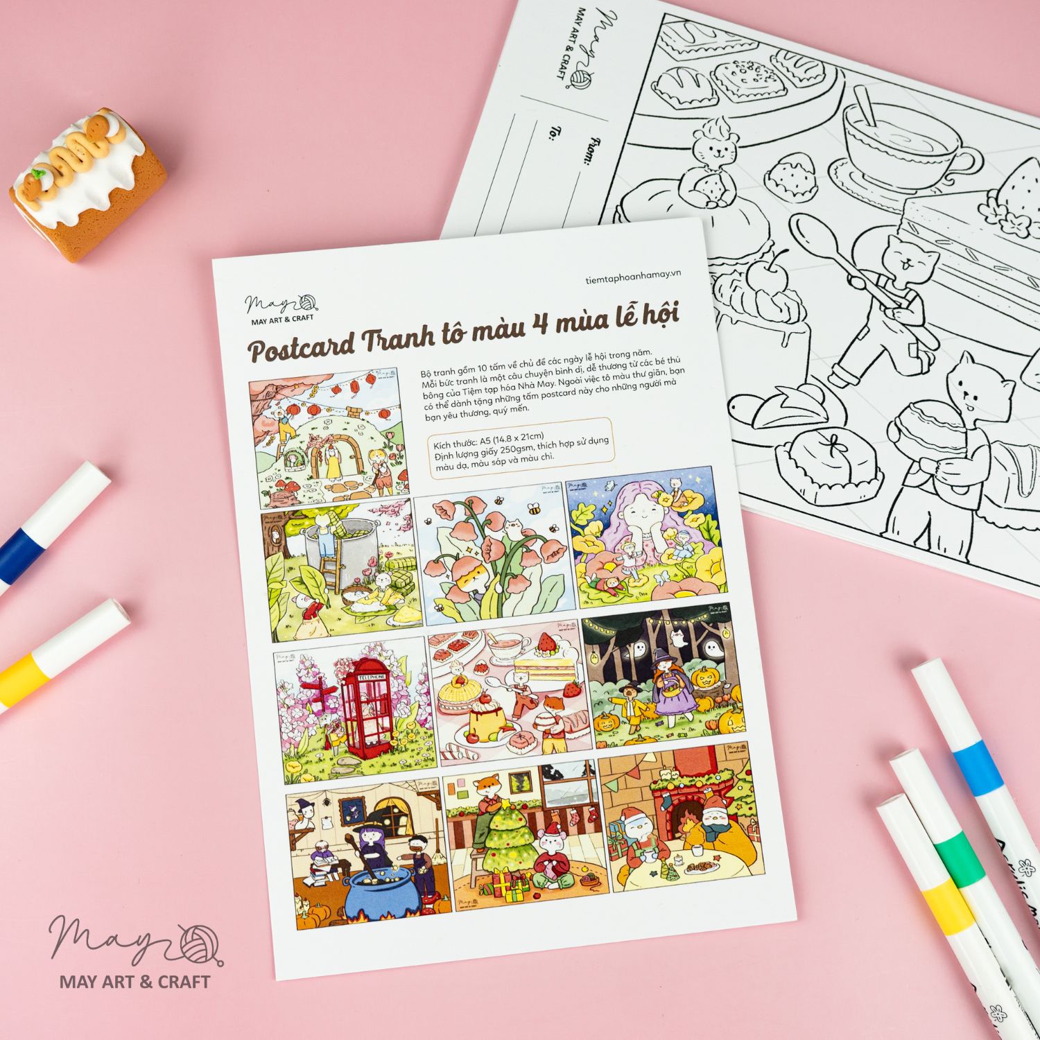 Bộ tranh tô màu postcard 4 mùa lễ hội