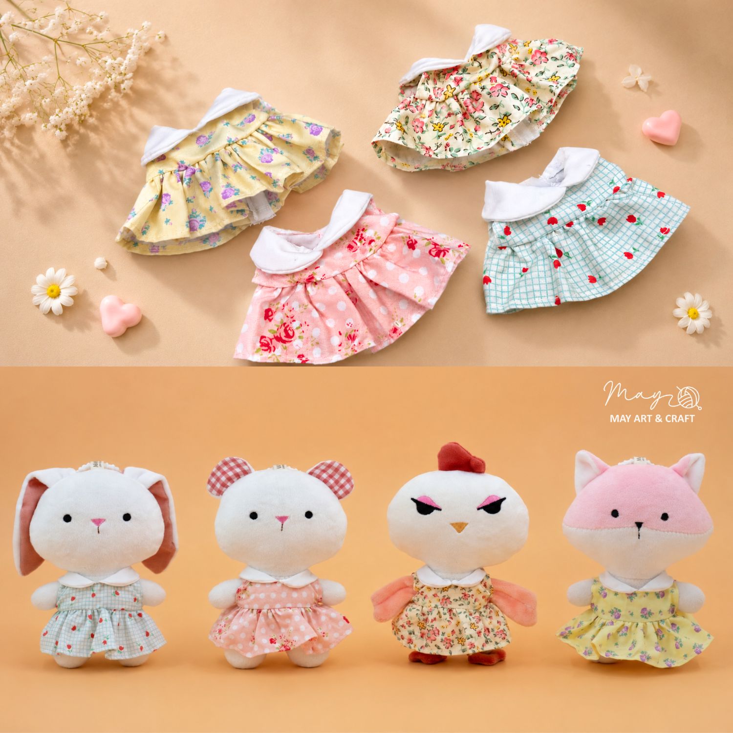Váy liền cổ sen sát nách cho búp bê/gấu bông 15 -16 cm (Nhập khẩu)