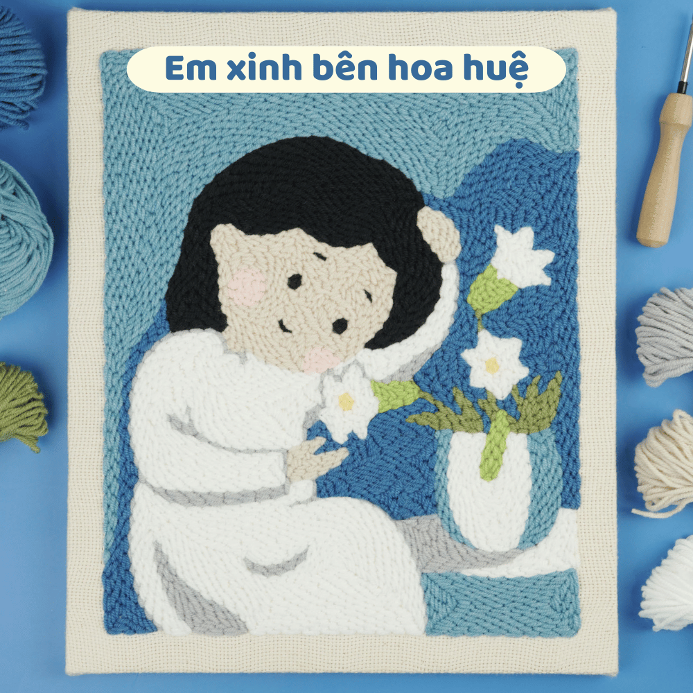 Set thêu tranh len nổi khung gỗ (punch needle) nhiều mẫu