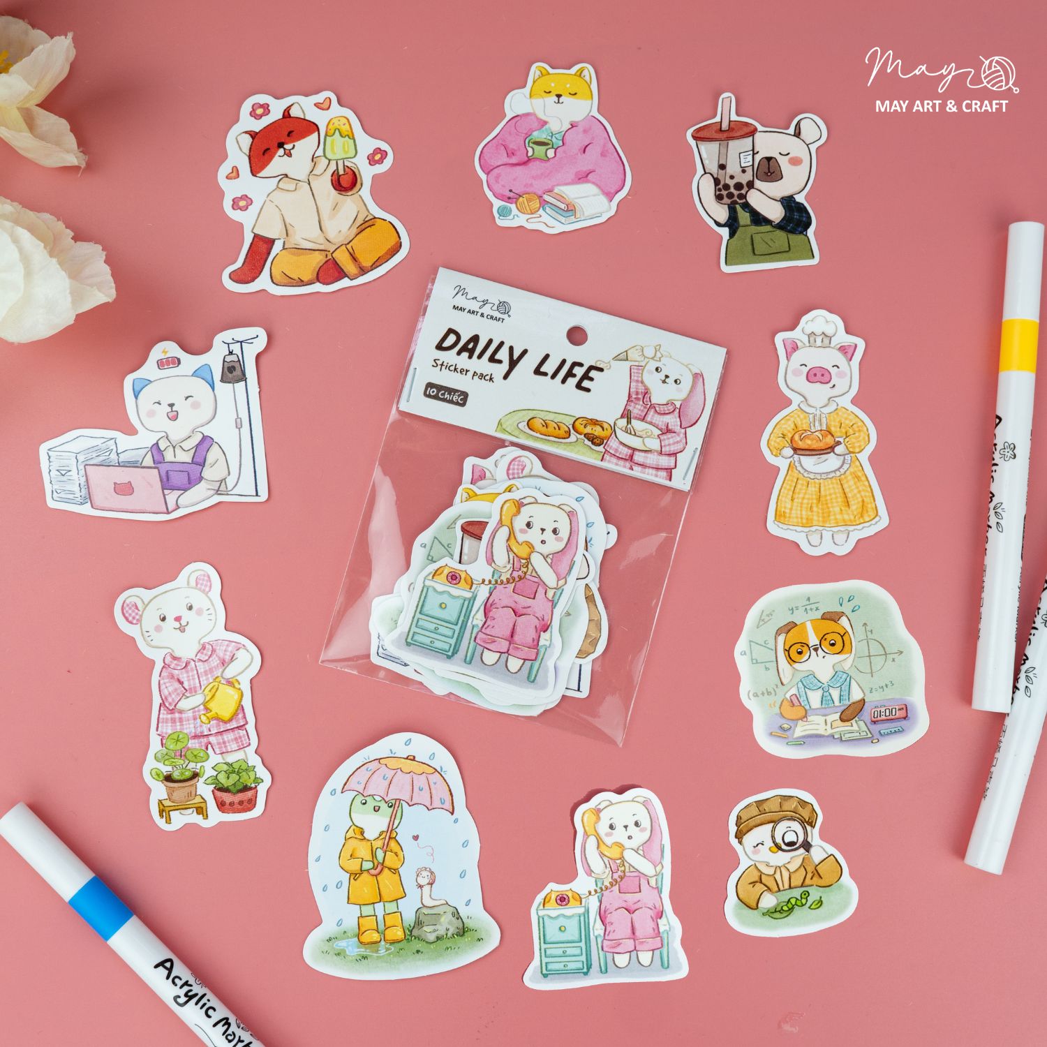 Bộ sticker 10 hình thú bông vải Tiệm Tạp Hóa Nhà May