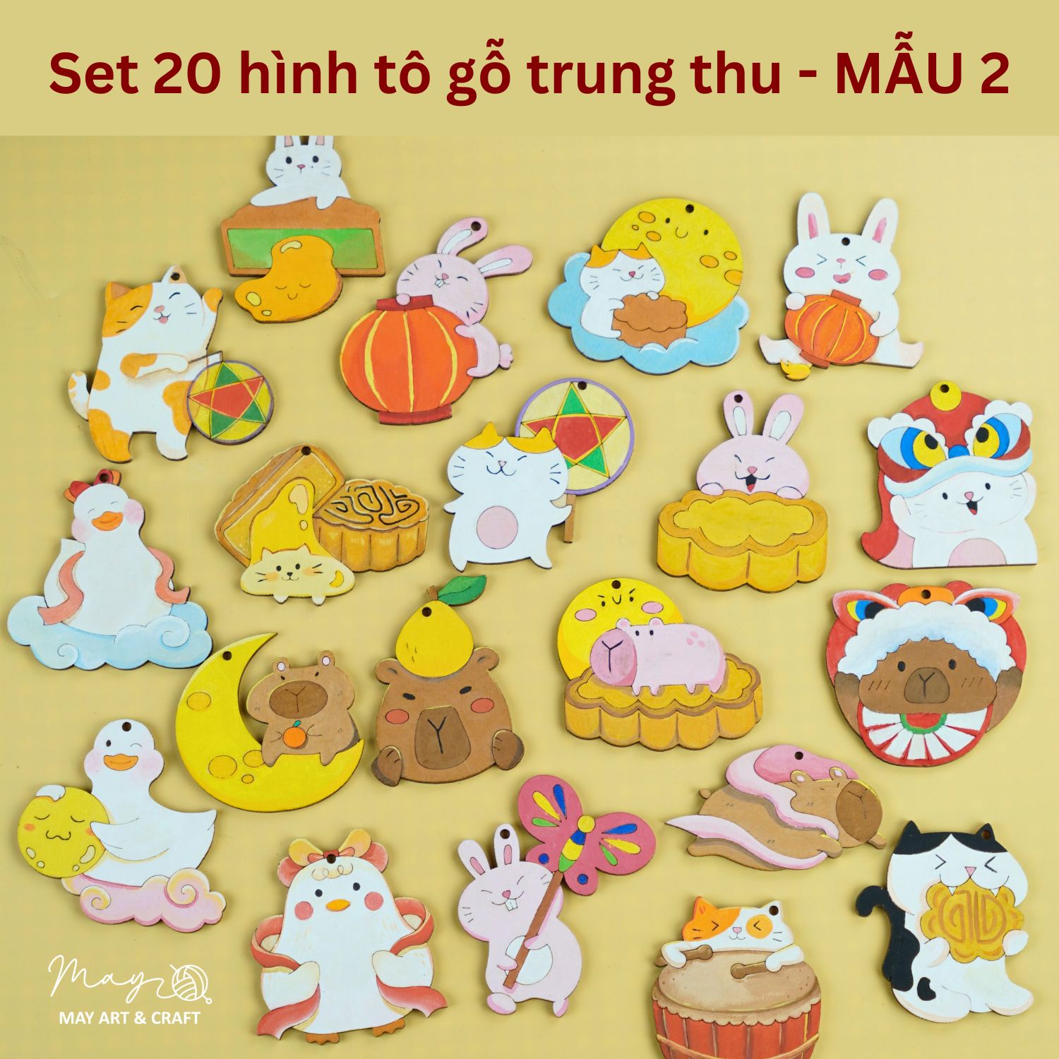 Set 20 hình gỗ tự tô màu trang trí Trung thu