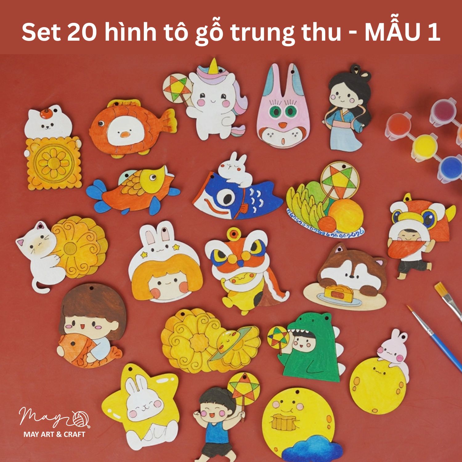 Set 20 hình gỗ tự tô màu trang trí Trung thu