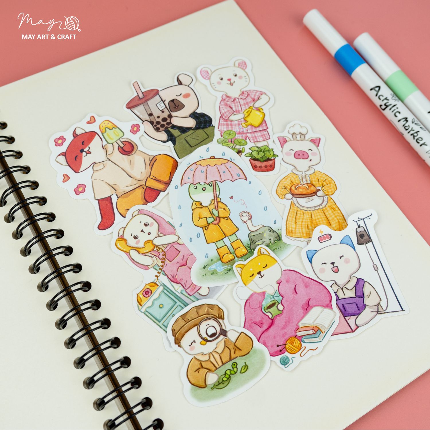 Bộ sticker 10 hình thú bông vải Tiệm Tạp Hóa Nhà May