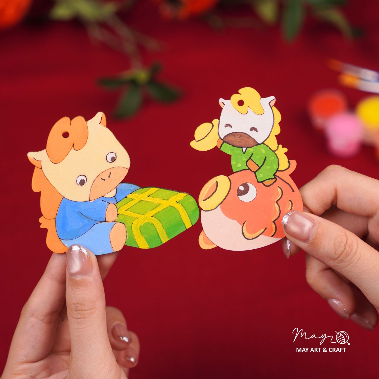 Set tô màu gỗ TẾT 2026 (20 hình gỗ, tặng kèm dây 12 màu acrylic & 2 cọ vẽ)