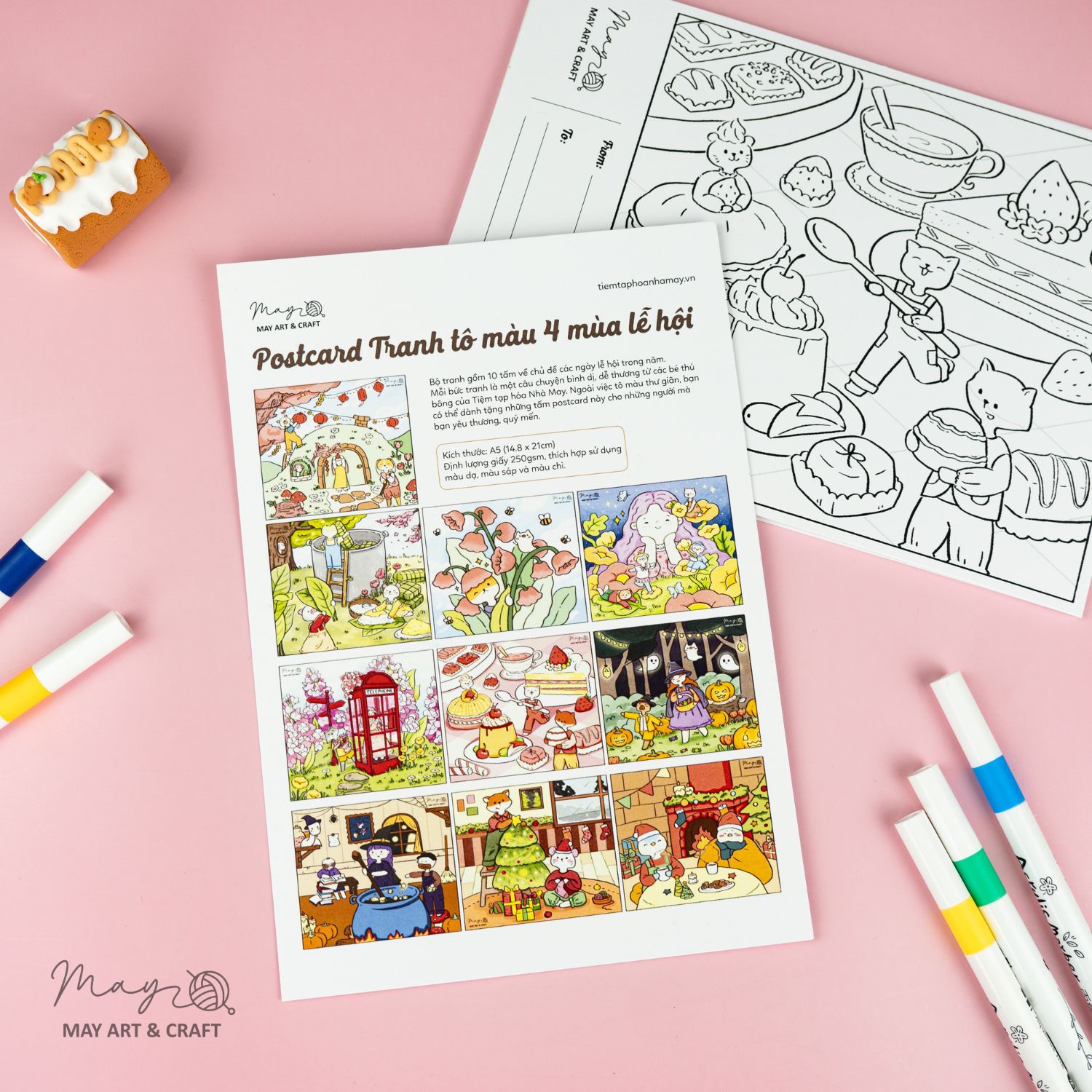 Bộ tranh tô màu postcard 4 mùa lễ hội