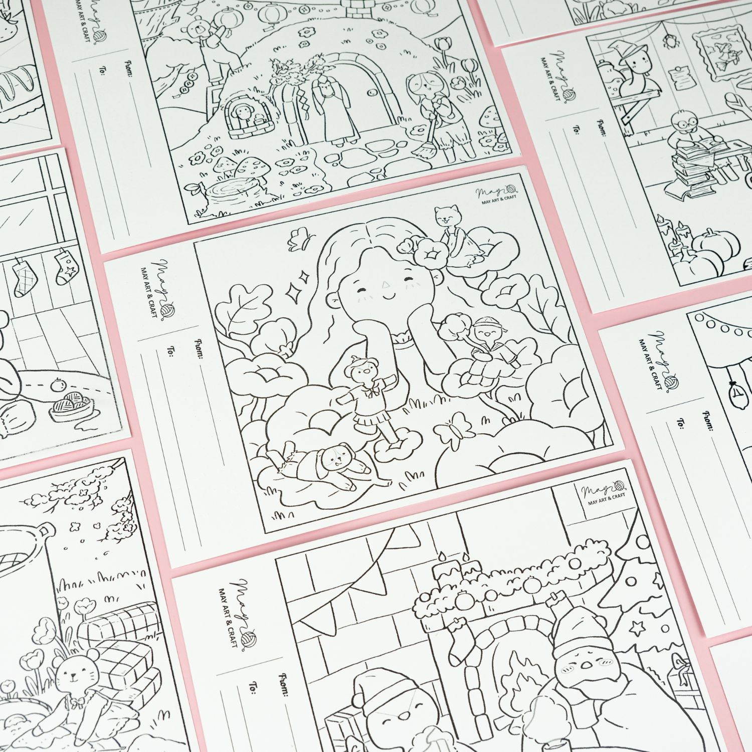 Bộ tranh tô màu postcard 4 mùa lễ hội