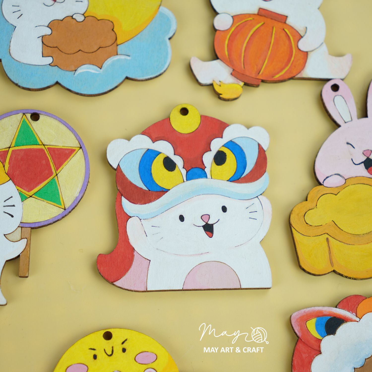 Set 20 hình gỗ tự tô màu trang trí Trung thu