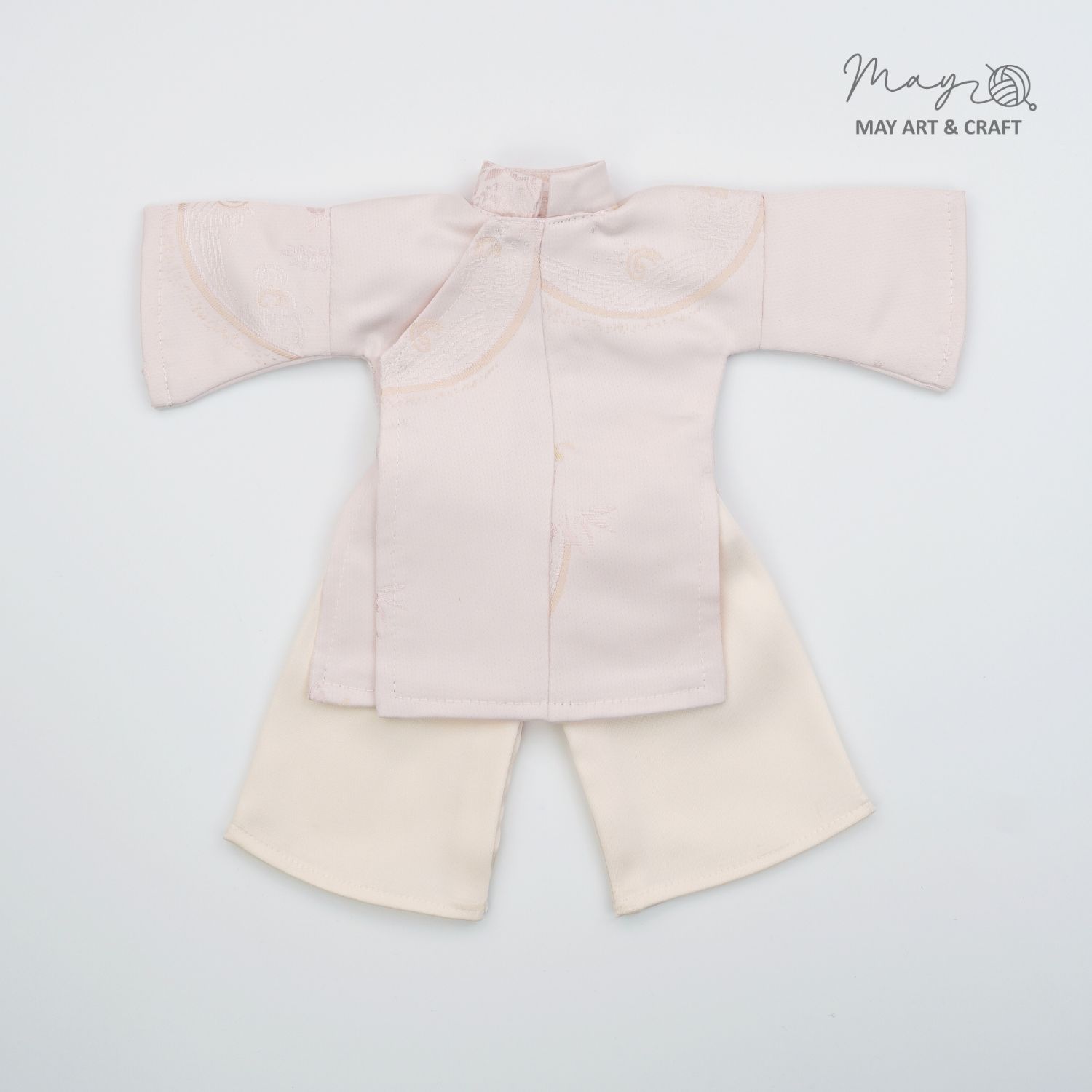 Set Búp bê trang phục phong cách áo ngũ thân vải gấm hồng nhạt và mấn
