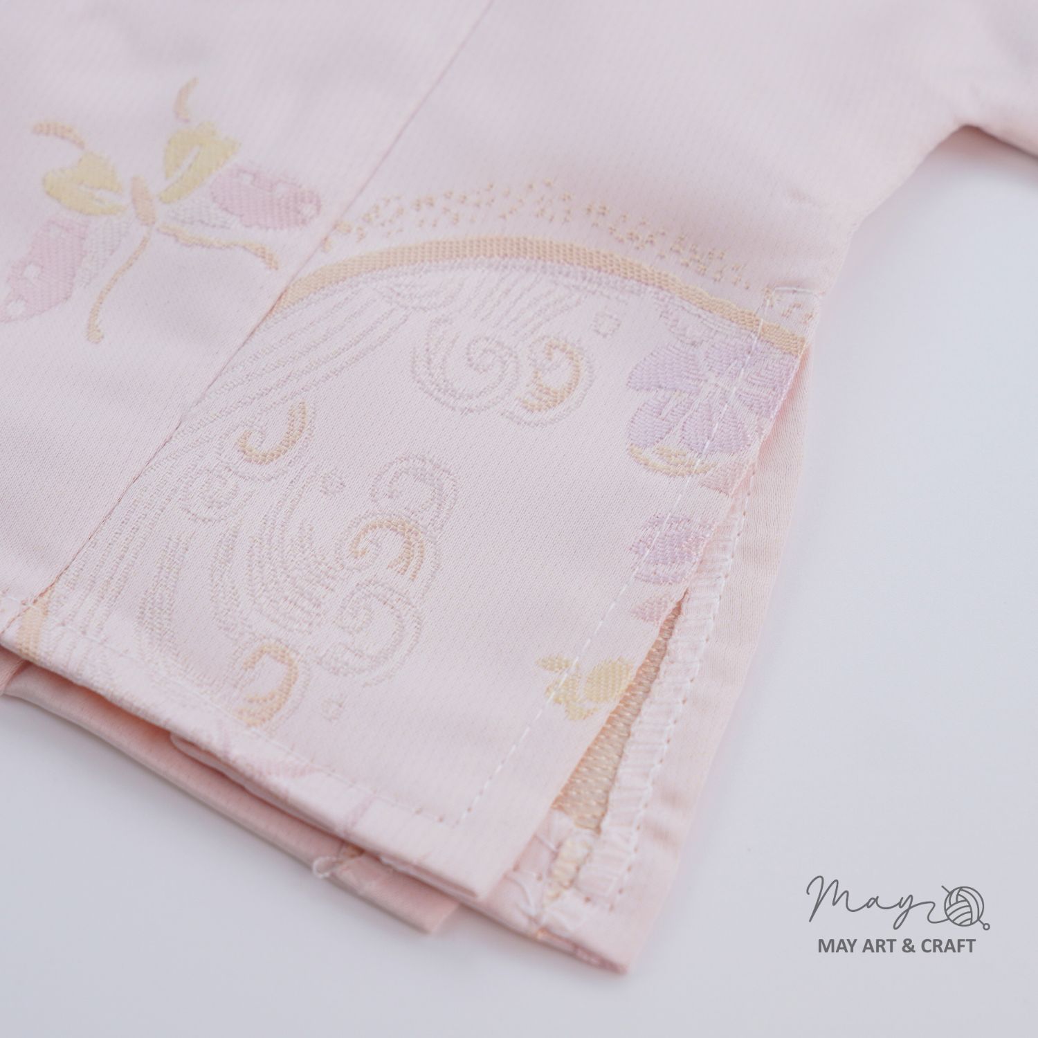 Set Búp bê trang phục phong cách áo ngũ thân vải gấm hồng nhạt và mấn